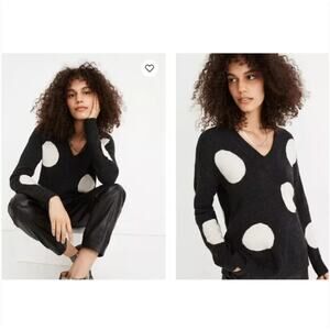Madewell Wool Alpaca Blend Polka Dot Bartlett Coziest Yarn V-Neck Sweater size M